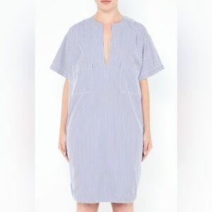 Celine Blue and White Striped Midi Dress